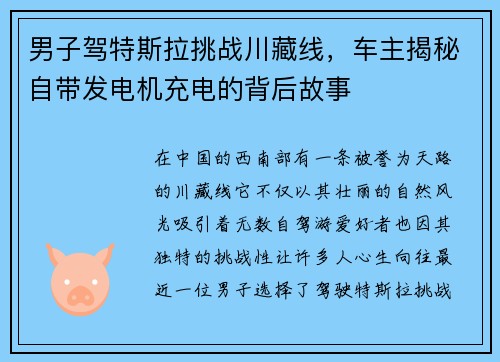 男子驾特斯拉挑战川藏线，车主揭秘自带发电机充电的背后故事