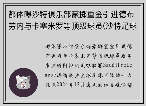 都体曝沙特俱乐部豪掷重金引进德布劳内与卡塞米罗等顶级球员(沙特足球名宿)