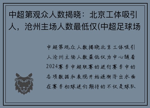 中超第观众人数揭晓：北京工体吸引人，沧州主场人数最低仅(中超足球场观众席人数要求)